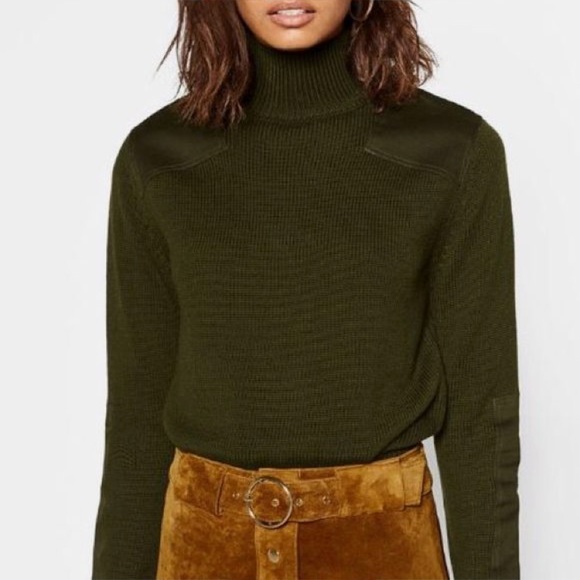 Zara Patch Olive Green Knit Sweater 